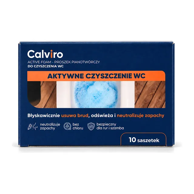 Pudełko Calviro Active Foam, proszek pianotwórczy do czyszczenia WC, 10 saszetek