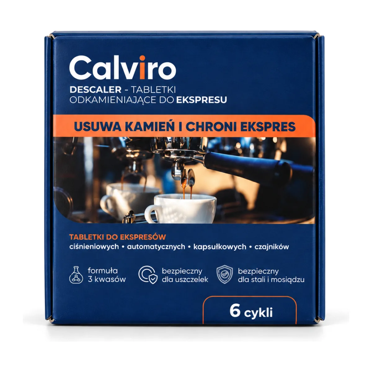 Pudełko Calviro Descaler, tabletki odkamieniające do ekspresu